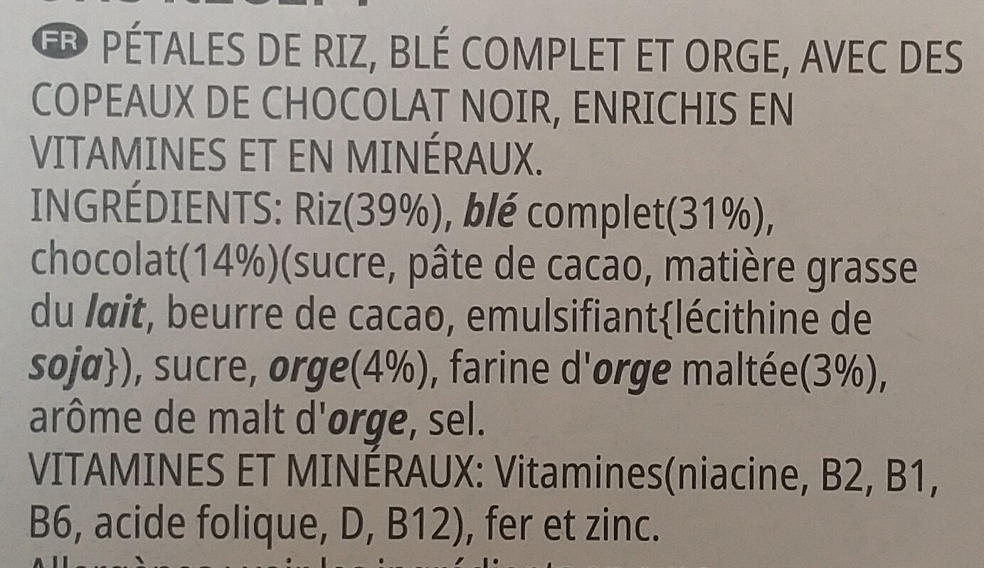Special K Chocolat noir - Ingredienser - fr