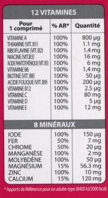 12 Vitamines & 8 minéraux - Nutrition facts - fr
