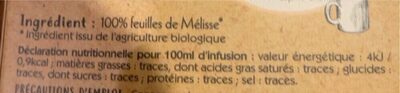 Mélisse - Nutrition facts - fr
