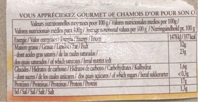 Chamois D'or Gourmet 30%MG - Tableau nutritionnel