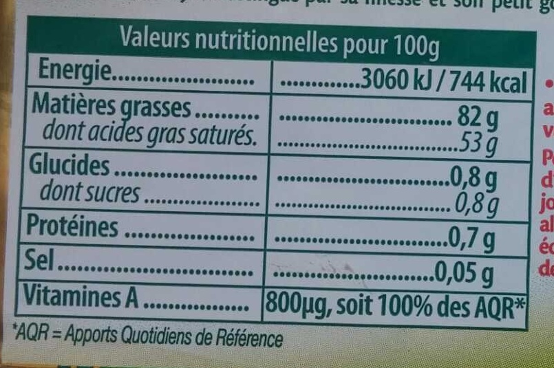 Le Beurre Doux - Voedingswaarden - fr