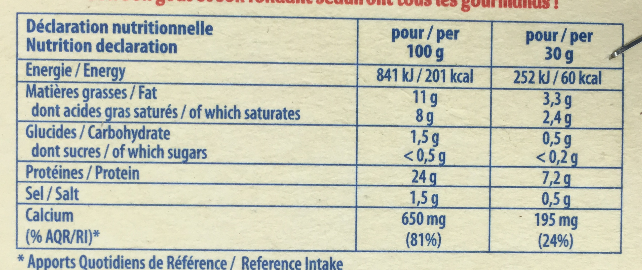 Léger & Gourmand - Fromage pasteurisé allégé en matière grasse - Nutrition facts - fr