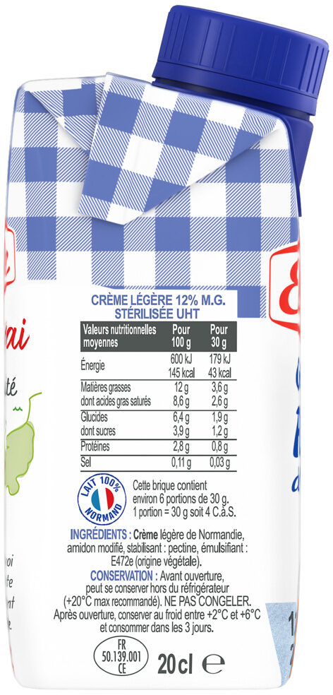 La Crème Légère De Normandie 12%MG - Ingrediënten - fr
