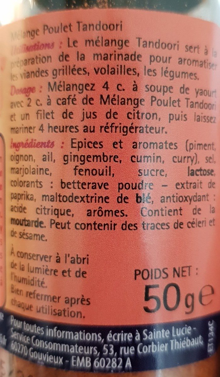 Mélange Poulet tandoori - Ingrédients