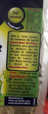 Laurier entier - Nutrition facts - fr