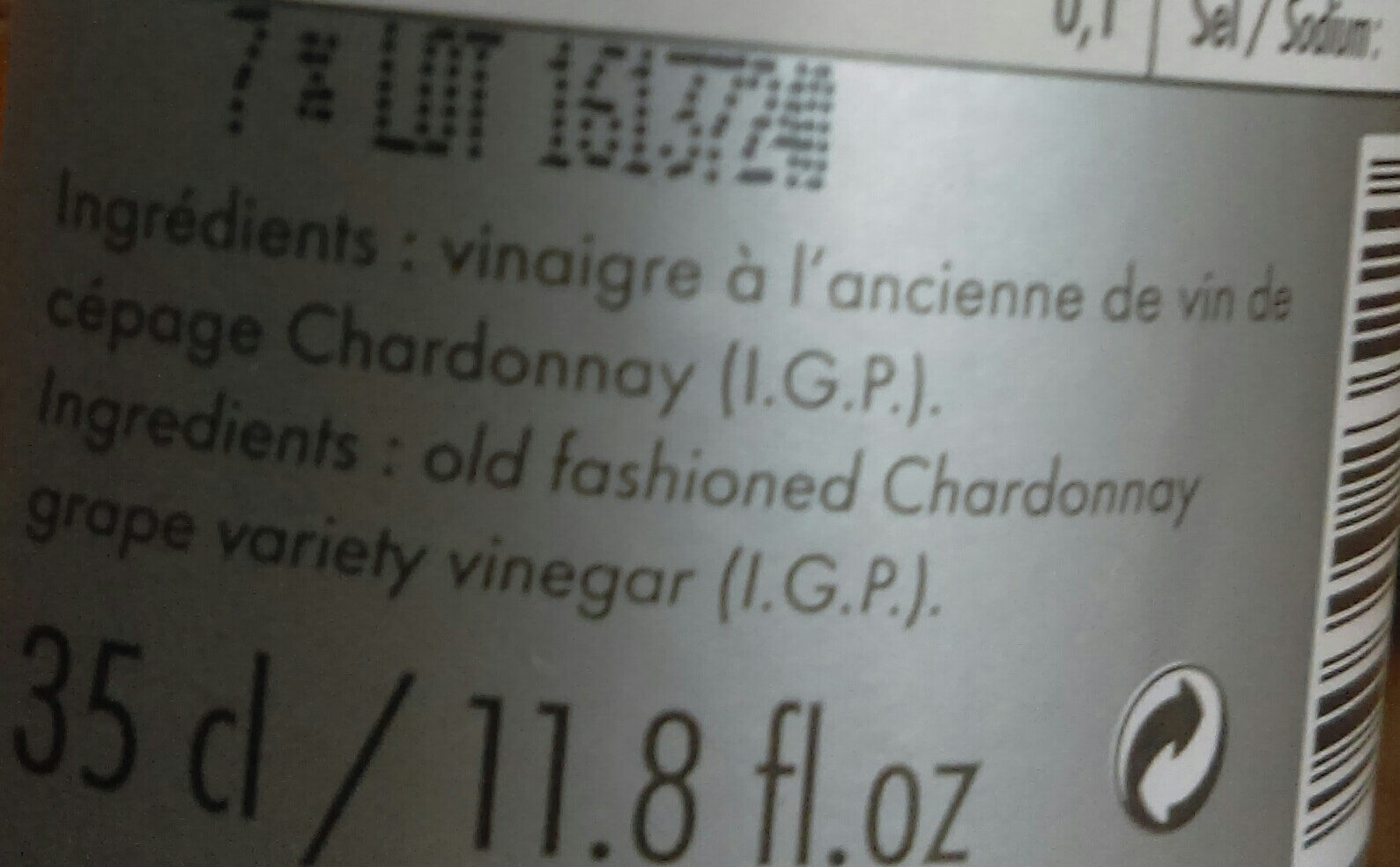 vinaigre de cepage Chardonnay - Ingredients - fr