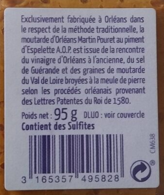 Moutard MARTIN POURET au piment d'Espelette - Nutrition facts - fr