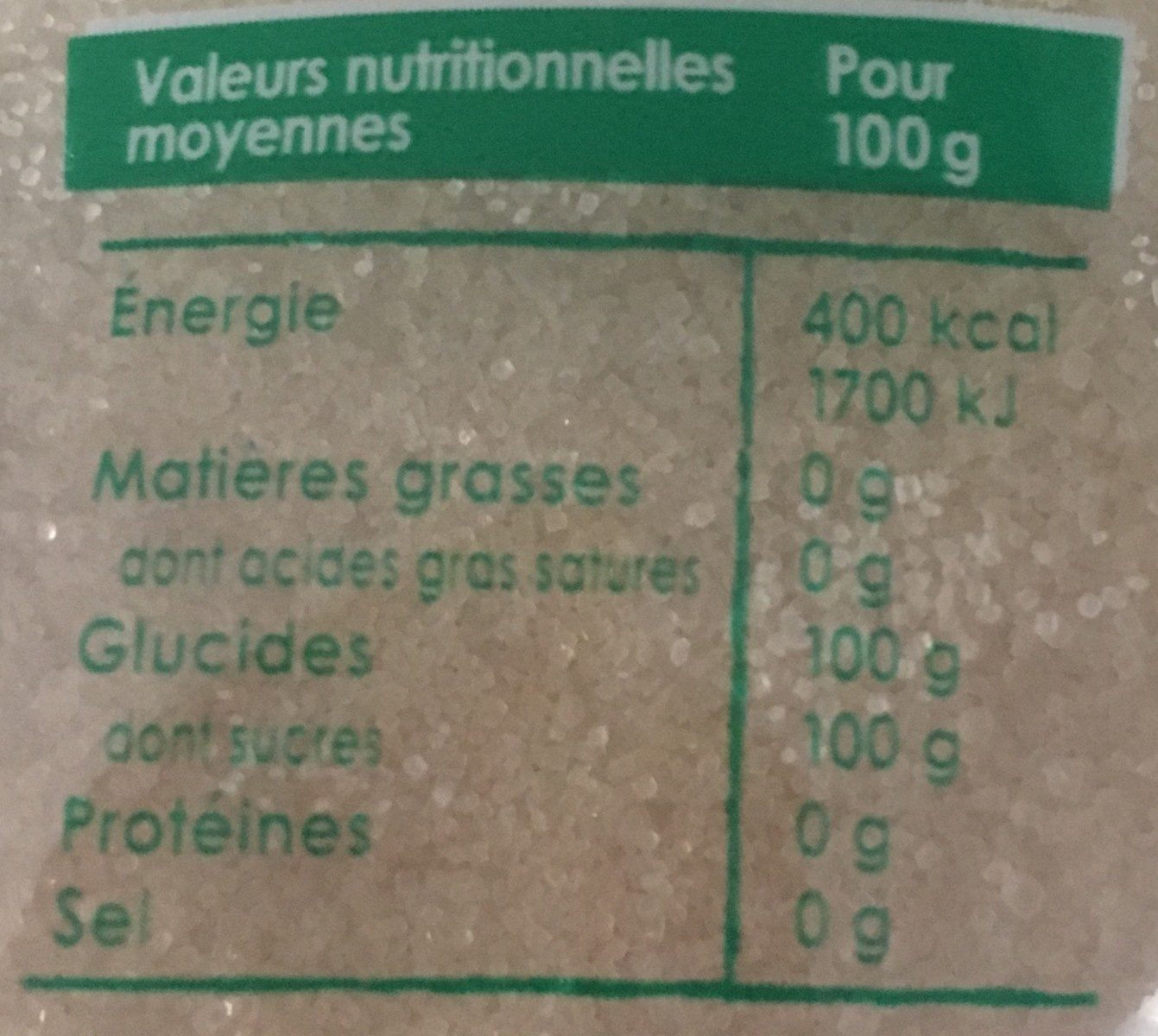 Sucre pure canne bio - Valori nutrizionali - fr