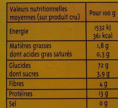 Couscous moyen - Valori nutrizionali - fr