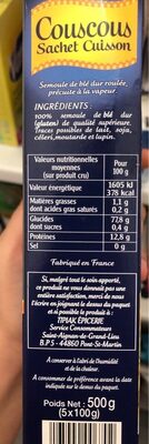 Couscous sachet cuisson - Valori nutrizionali - fr