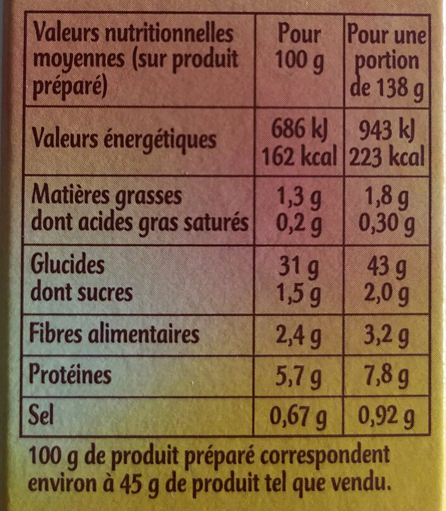 Couscous parfumé aux épices douces - Información nutricional - fr
