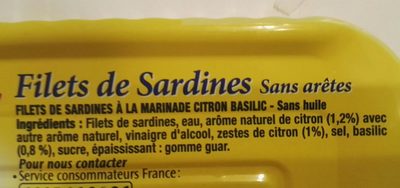 Filets de Sardines Citron Basilic - المكونات - fr