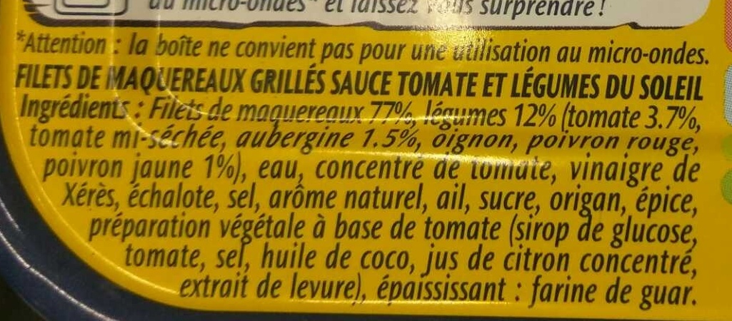 Filets de Maquereaux grillés Légumes du soleil - Ingredientes - fr