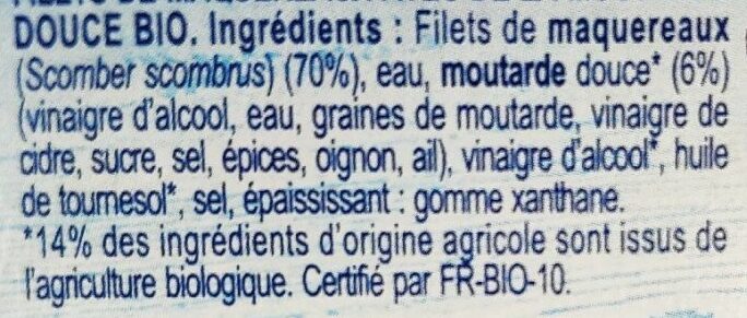 Saupiquet Filet de maquereaux moutarde douce bio - Ingredientes - fr