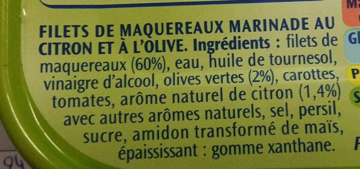 Filets de maquereaux marinade au Citron et à l'Olive - Ingredients - fr