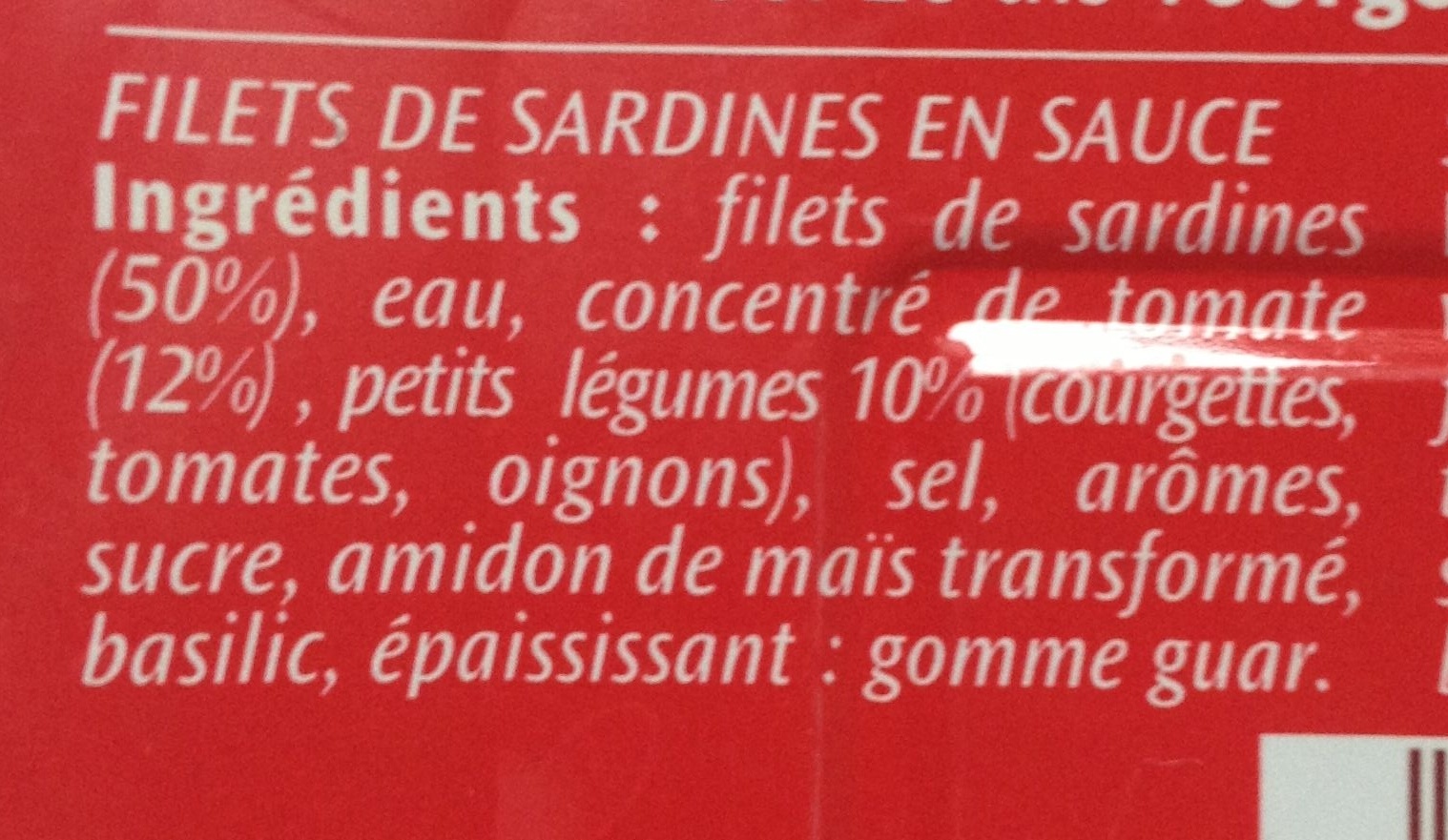 Filets de Sardines à la Tomate et ses petits légumes - Ingredients - fr