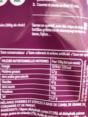 Melange pour guacamole - Nutrition facts