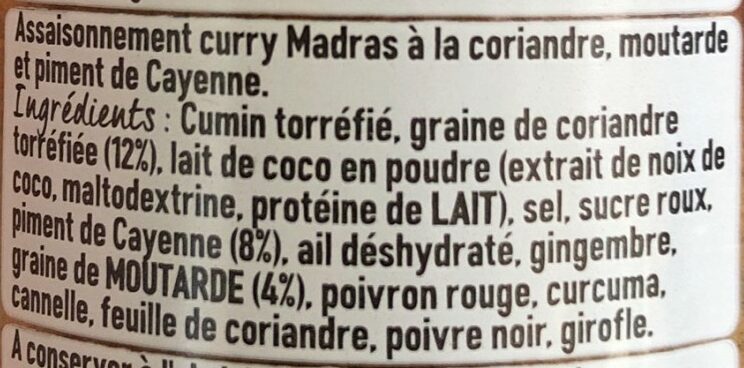 Curry Madras - Ingrédients