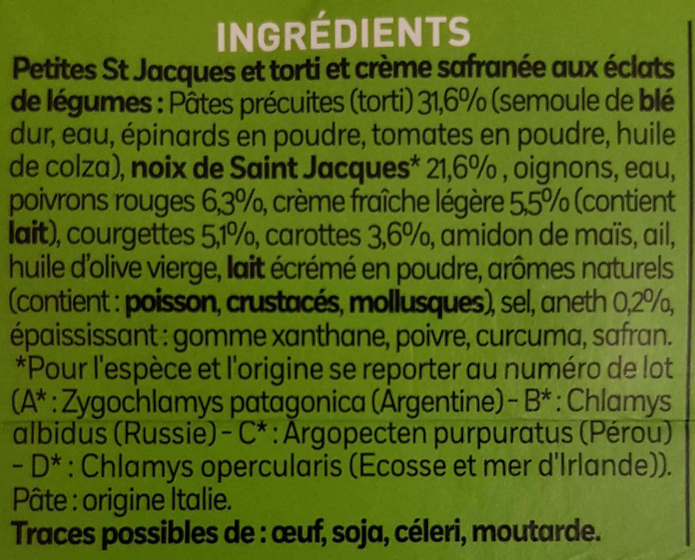 Petites St Jacques et torti - Ingredientes - fr