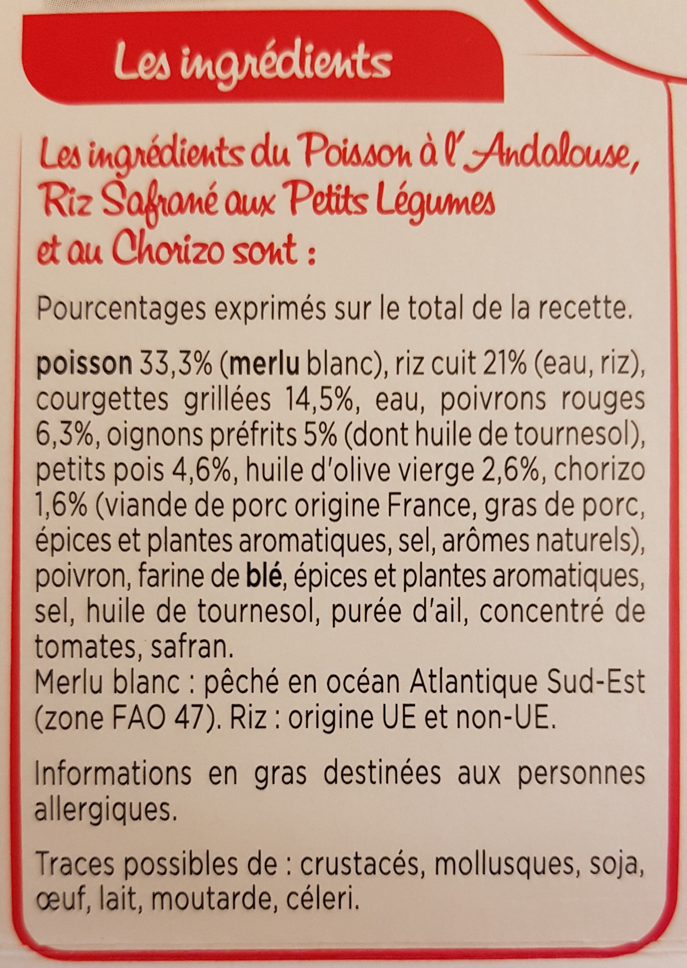 Poisson à l'andalouse riz safrané et courgettes grillées - Ingredients - fr