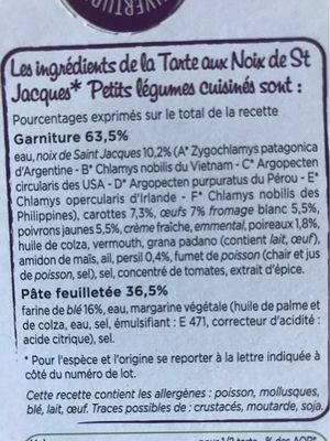 Tarte aux Noix de St Jacques, Petits Légumes Cuisinés - Ingredienser - fr