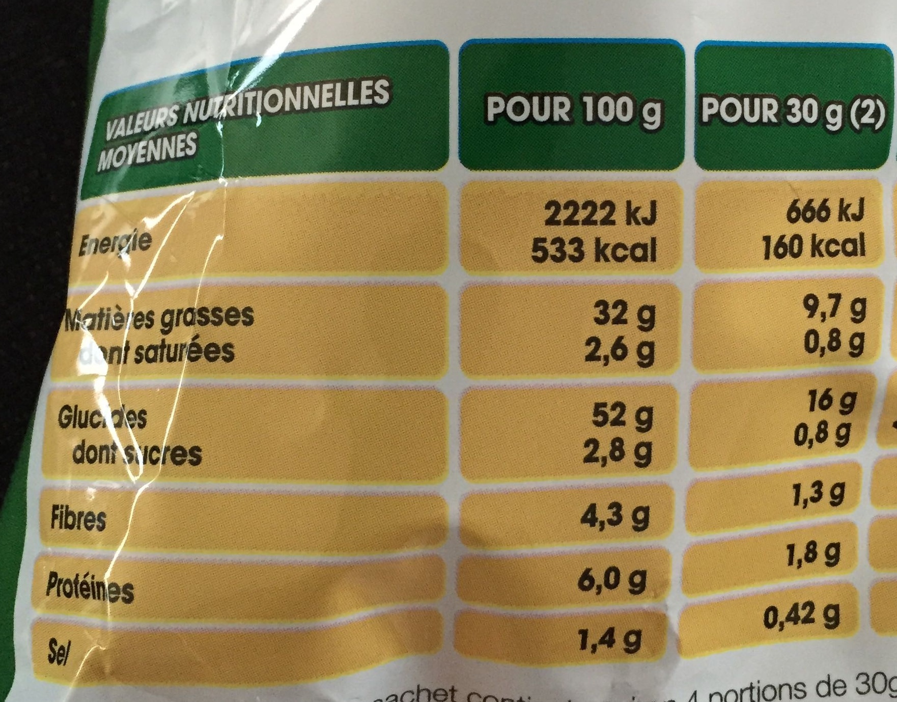 Chips saveur bolognaise - Tableau nutritionnel