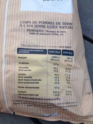 Chips à l'ancienne nature - Voedingswaarden - fr