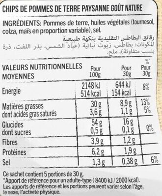 Chips paysannes - Nutrition facts