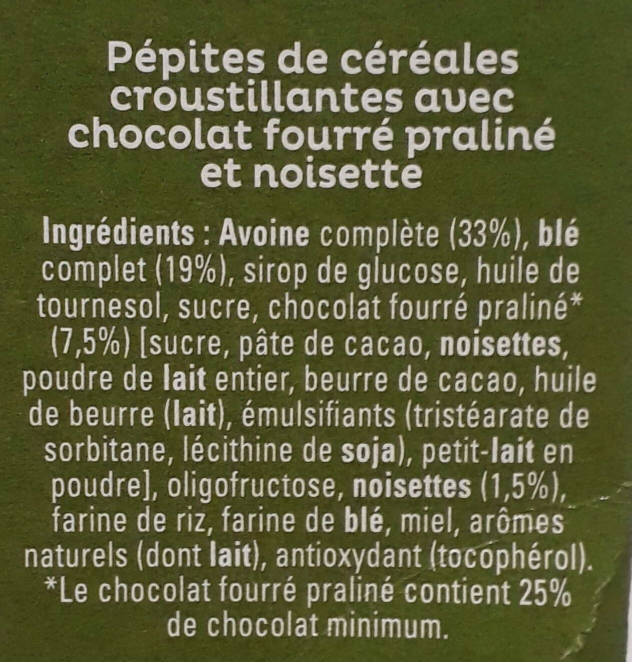 Quaker Cruesli Chocolat noisette - Ingredients - fr