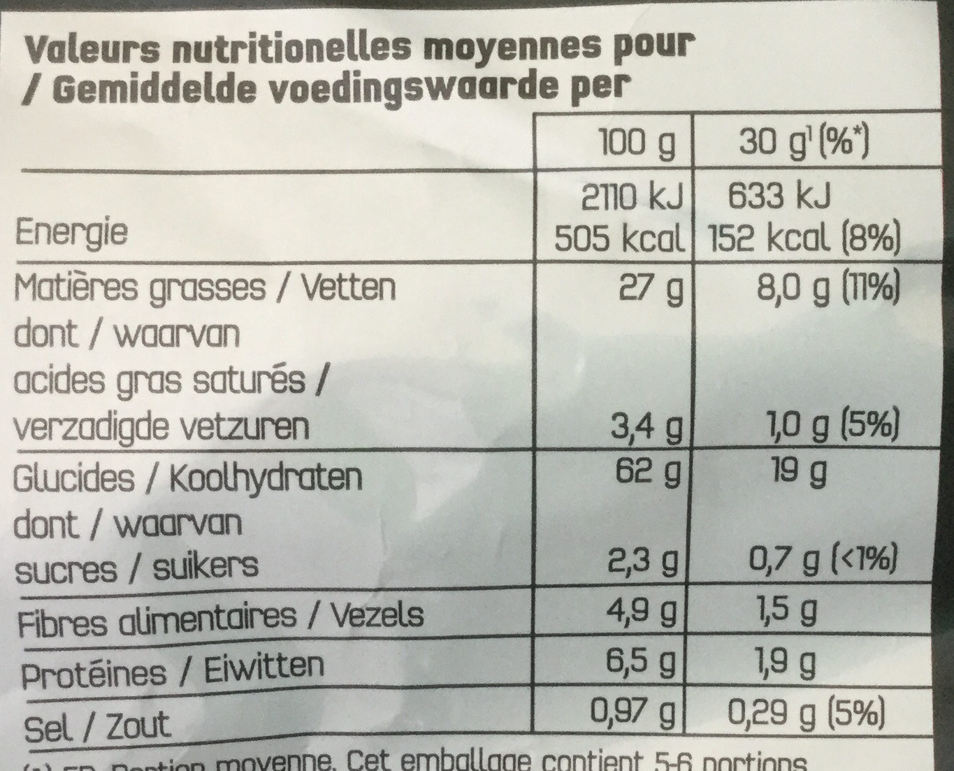 Nachos fromage/piment fort - Nutrition facts - fr