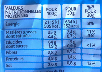Chips MixUps goût salé - Tableau nutritionnel