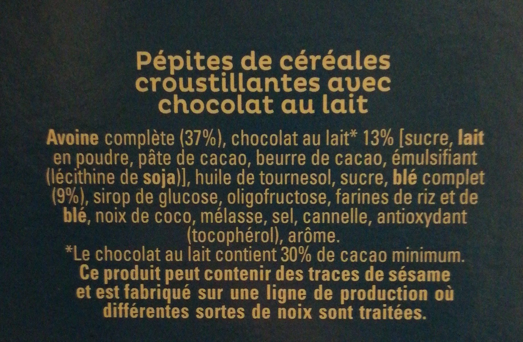 Quaker Cruesli Chocolat au lait maxi format - Ingredients - fr
