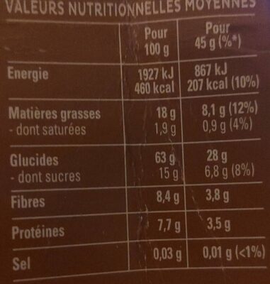 Cruesli miel et noisettes - Nutrition facts - fr