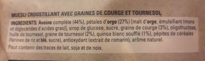 Quaker Super Goodness Muesli Croustillant Graines de courge & tournesol - المكونات - fr