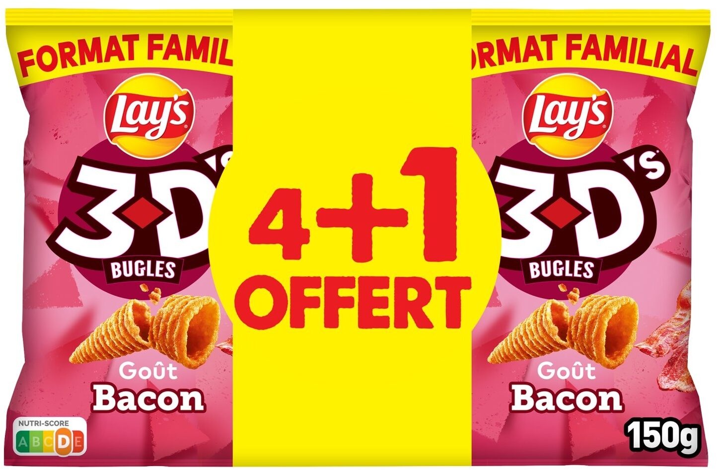 Lay's 3D's Bugles goût bacon lot de 4 x 150 g + 1 offert - Product - fr
