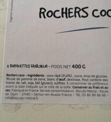 Rochers coco. - Ingredients