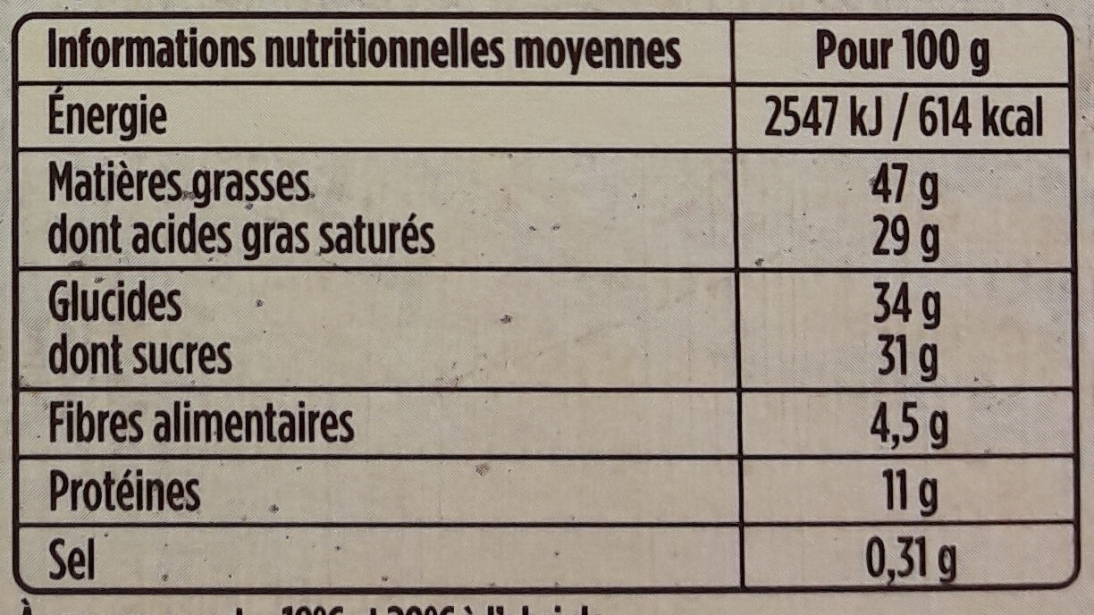 Bio lait français 50% cacao - Wartości odżywcze - fr