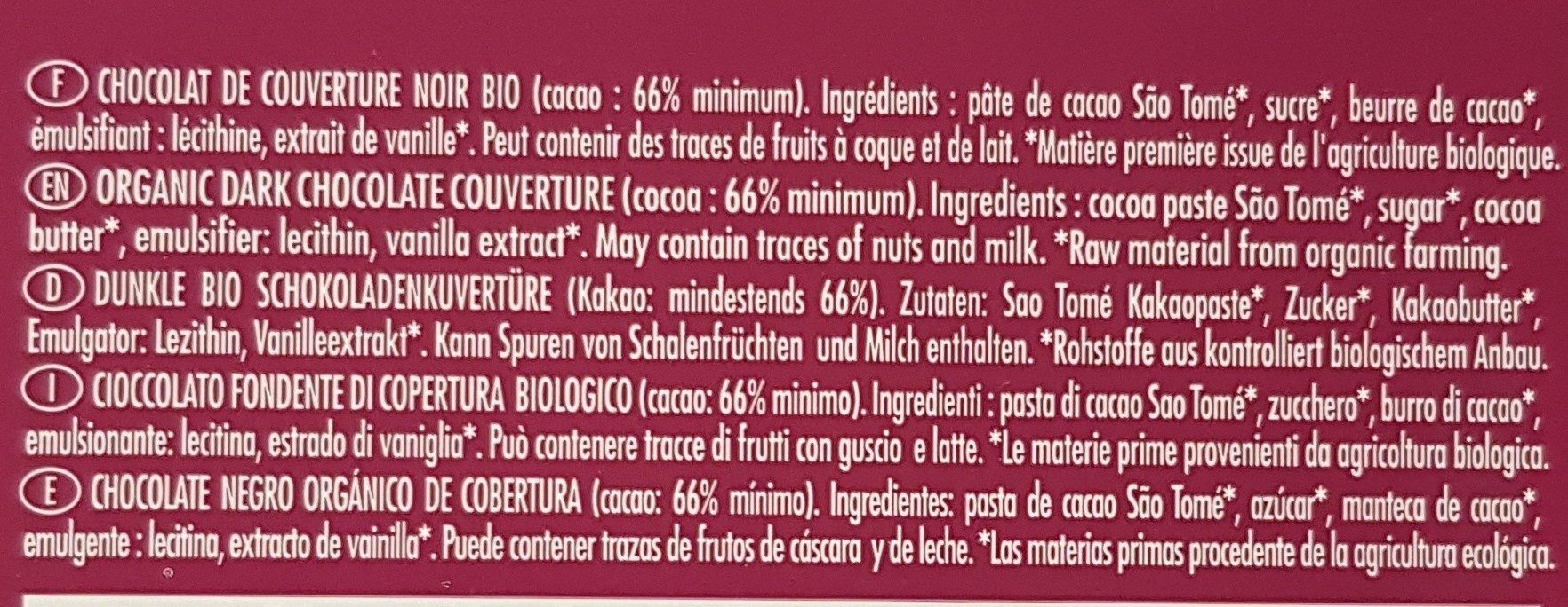 Chocolat de couverture noir 66% - Ingredients - fr