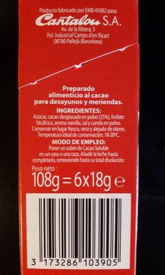 Cacao soluble (sobres) - Ingredients - es