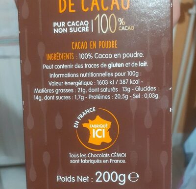 Cémoi cacao en poudre - Nutrition facts
