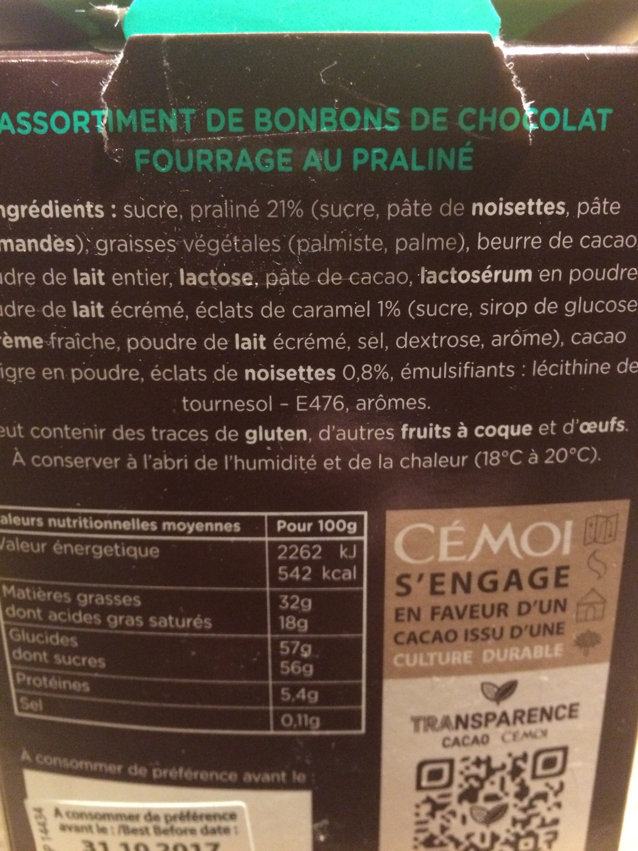 Chocolats - Ingredients - fr