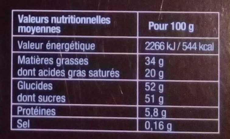 Chocolats Côté Ouest - حقائق غذائية - fr