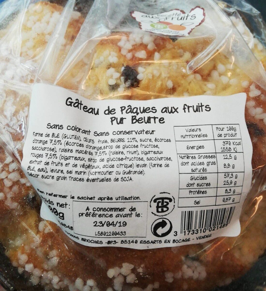 Gâteau de pâques aux fruits pur beurre - Product - fr