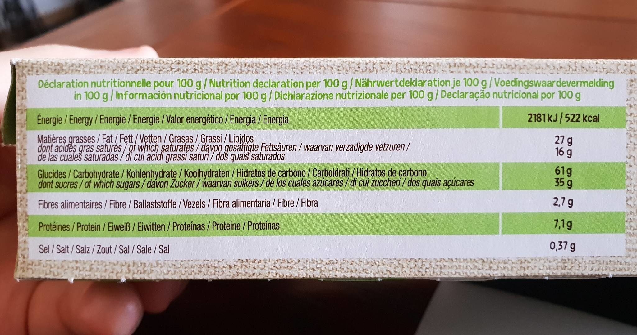 Petit beurre tablette chocolat au lait - Valori nutrizionali