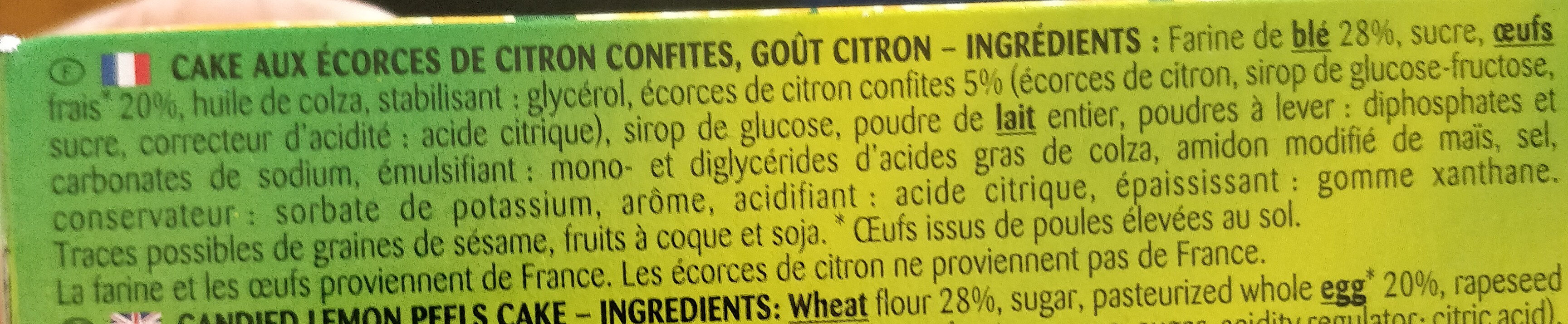 CAKE Aux Écorces De Citron - Ingrediënten - fr