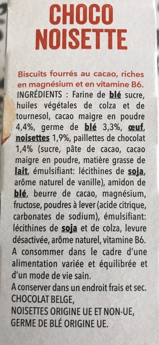 Fourrés choco 🍫noisettes🥜 - Ingredients - fr