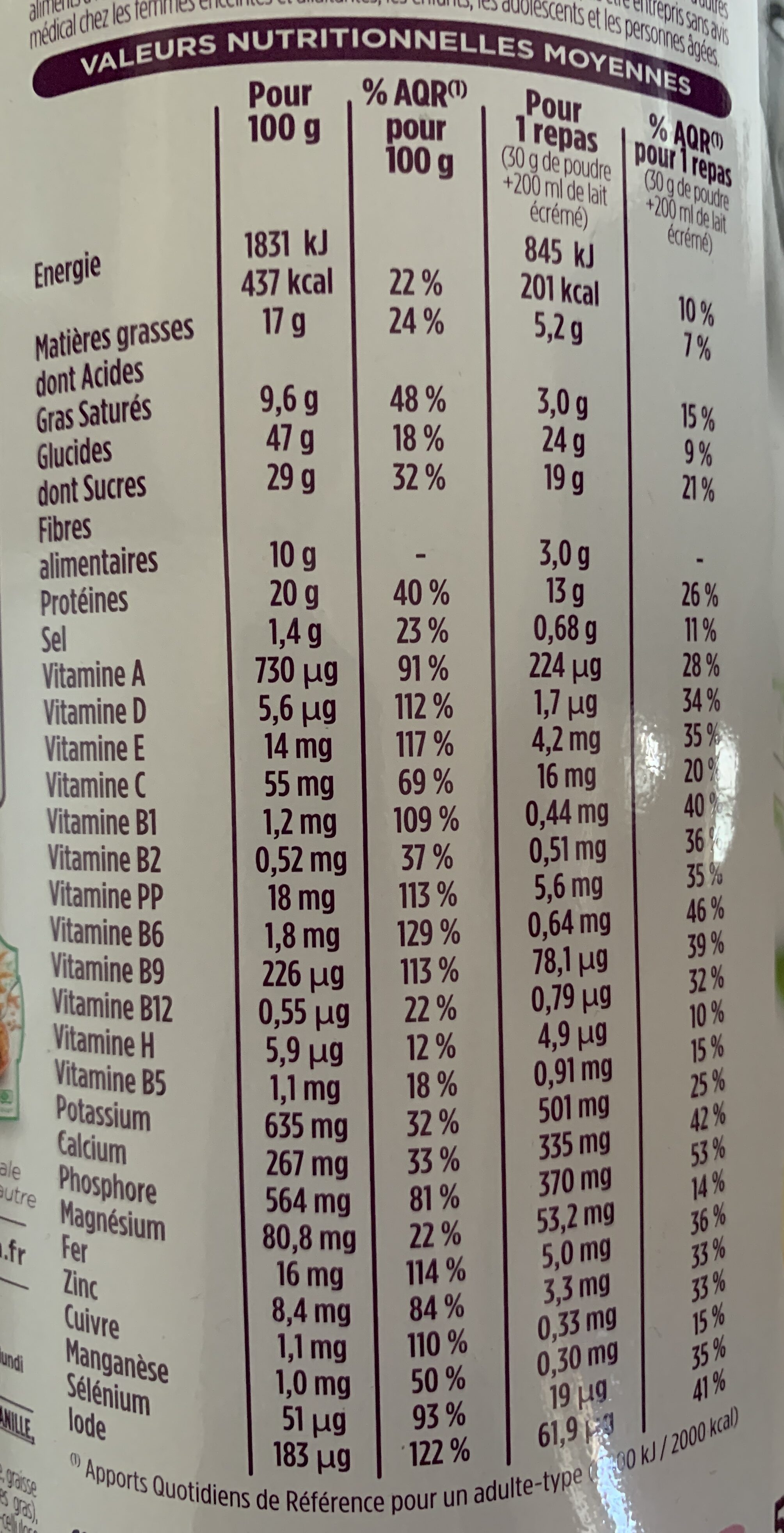 Crème saveur vanille - Valori nutrizionali - fr