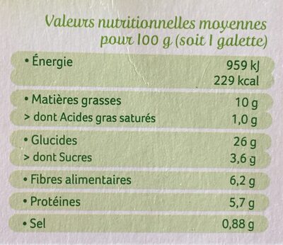 Galettes boulghour & épeautre - Tableau nutritionnel