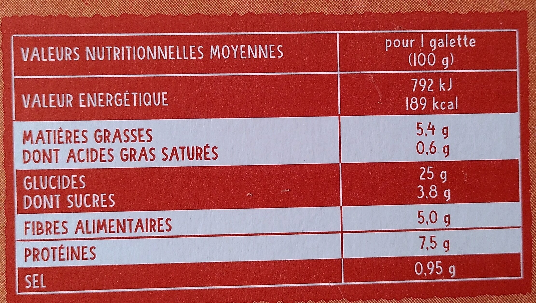 Les Galettes Boulgour & Quinoa - Tomate & Paprika - Tableau nutritionnel