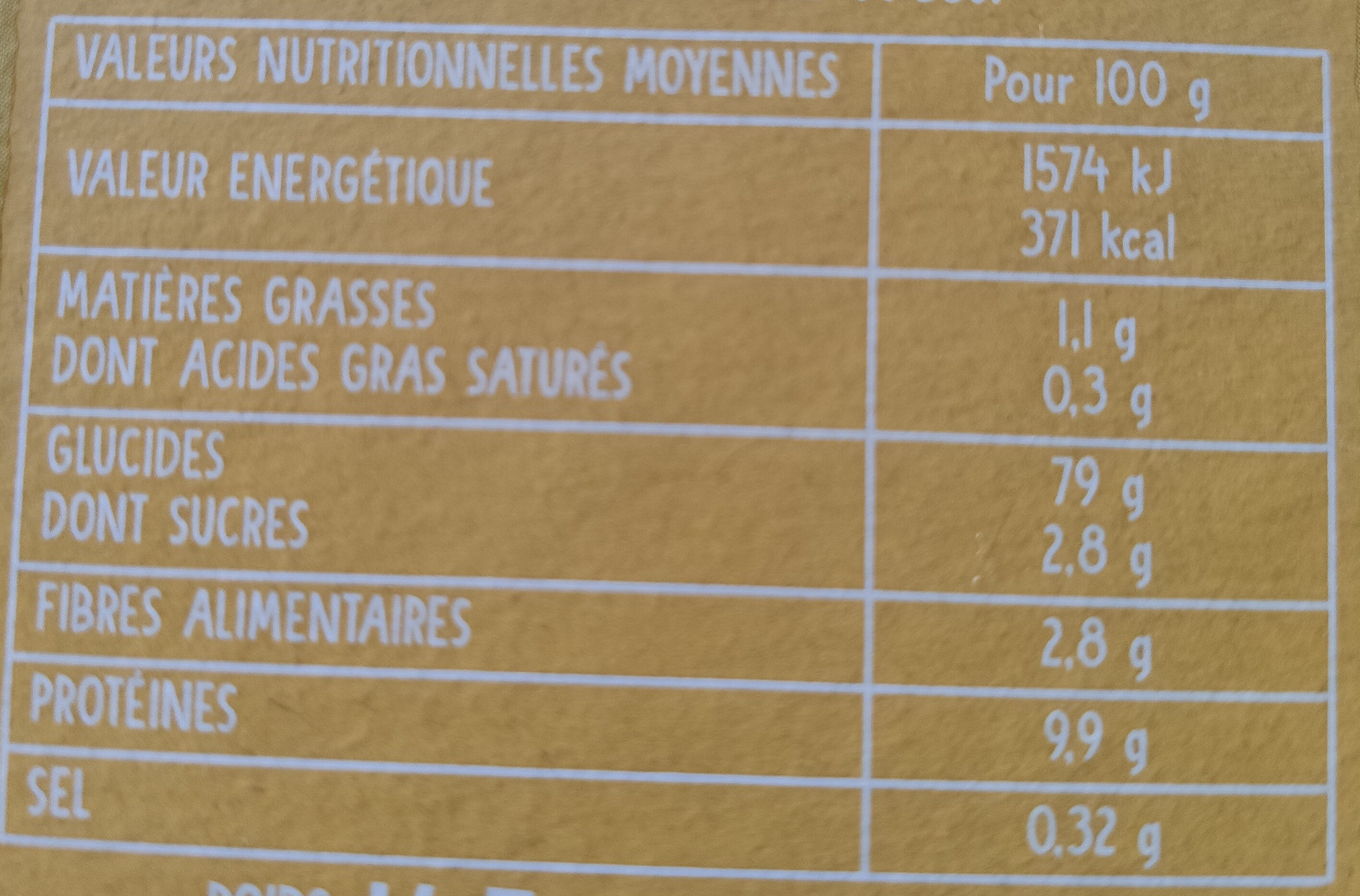 Tartines croquantes multi  céréales - Tableau nutritionnel